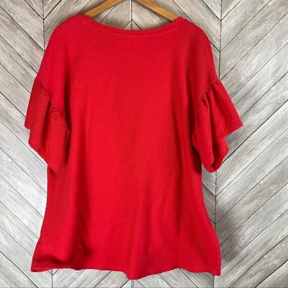 Evri- Women’s Plus Size Flutter Short Sleeve Coral Ribbed Top, Size 1X - Picture 5 of 8
